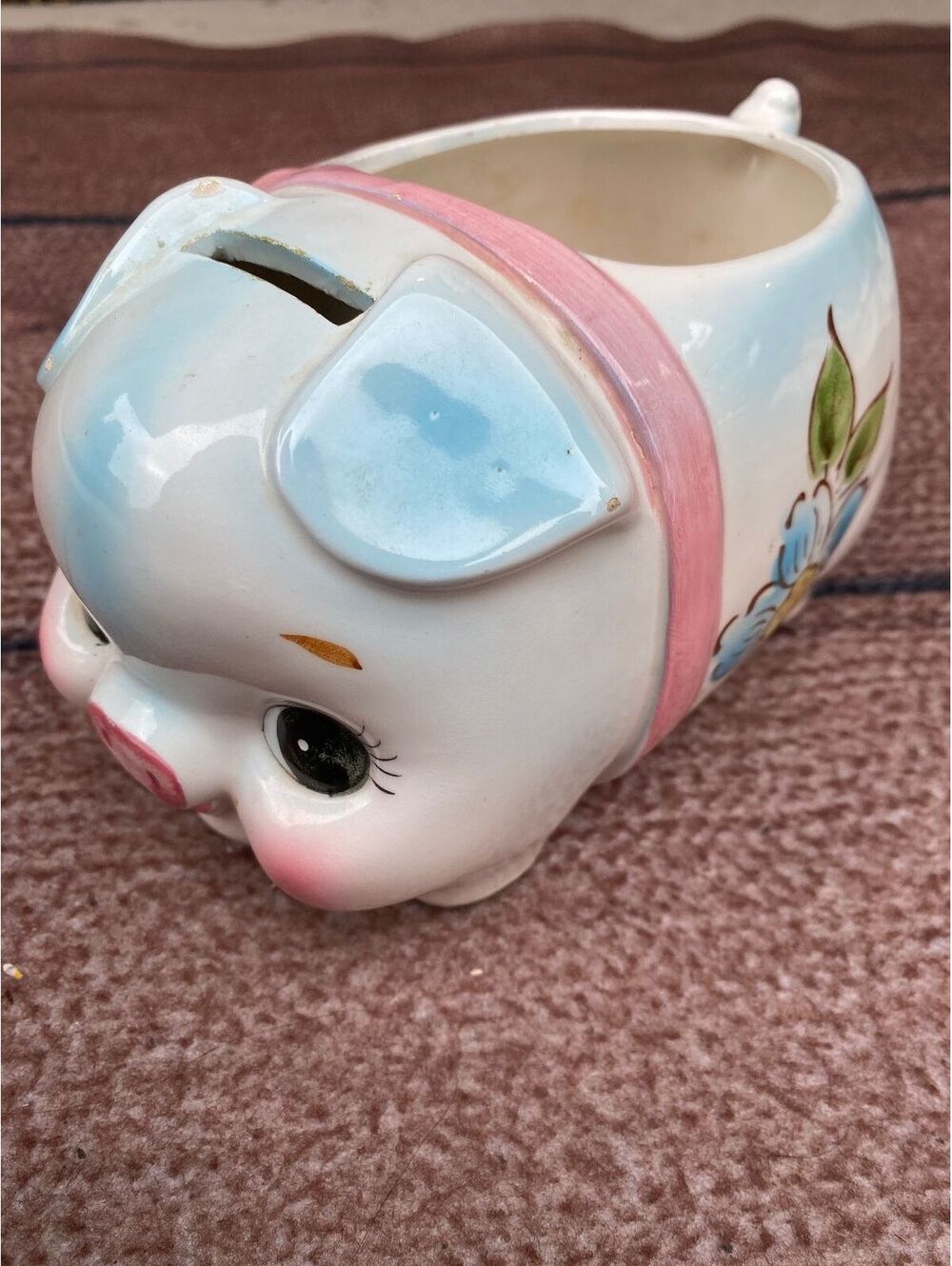 Vintage Japanese made piggy bank planter kitschy whimsical midcentury